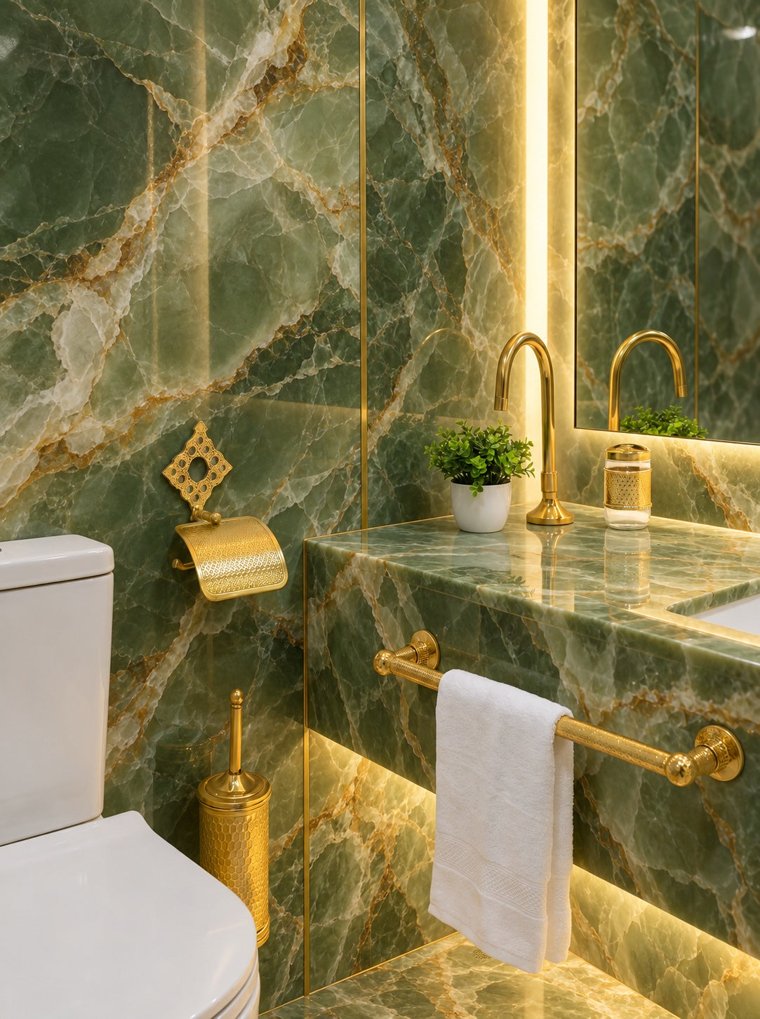 5-Piece Luxury Moroccan Brass Bathroom Set Gooseneck Tap • Towel Ring • Toilet Roll Holder • Engraved Toilet Brush Holder • Brass Toothbrush Holder (Copy).rf1