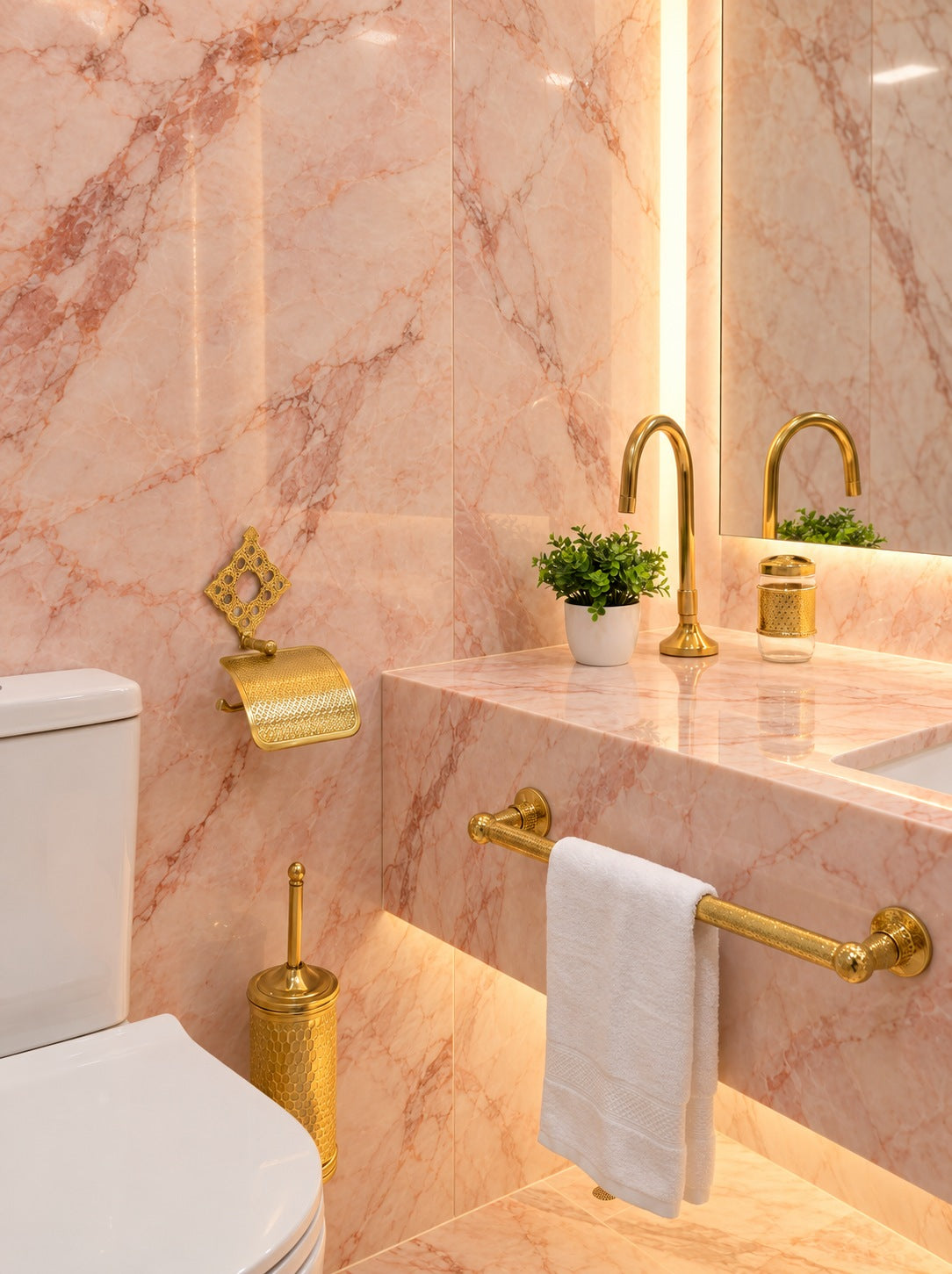 5-Piece Luxury Moroccan Brass Bathroom Set Gooseneck Tap • Towel Ring • Toilet Roll Holder • Engraved Toilet Brush Holder • Brass Toothbrush Holder (Copy).rf1