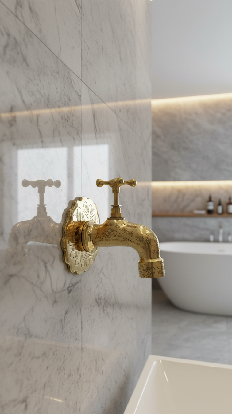 Handcrafted Moroccan Brass Faucet – Traditional Engraved Hammam