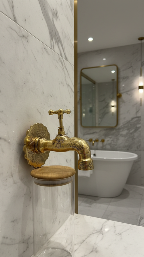 Handcrafted Moroccan Brass Faucet – Traditional Engraved Hammam