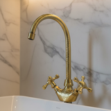 Handmade Unlacquered Brass Faucet – Moroccan High Arch Tap for Vessel Sinks .