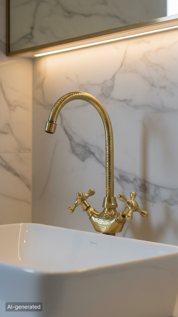 Handmade Unlacquered Brass Faucet – Moroccan High Arch Tap for Vessel Sinks .