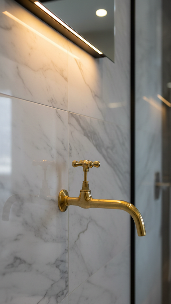 Handmade Unlacquered Brass Wall Mount Faucet – Moroccan Sand Cast Tap.