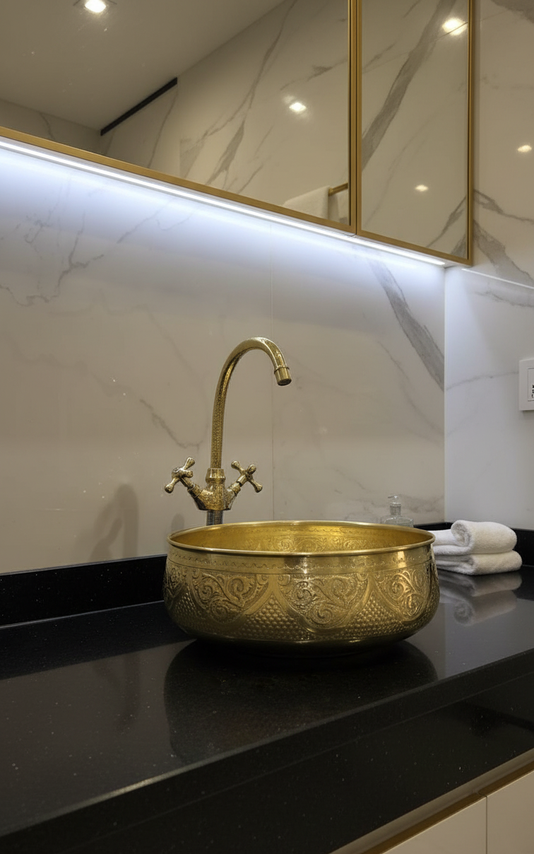 Custom Hammered Brass Sink – Vintage Bathroom Vessel with Antique Finish