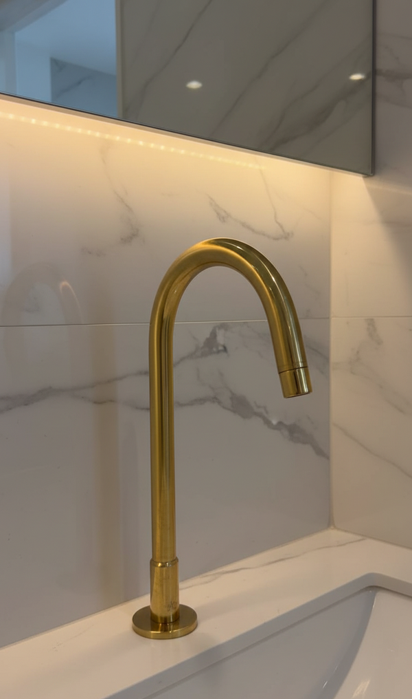 Heritage Gooseneck Kitchen Tap - Solid Unlacquered Brass .