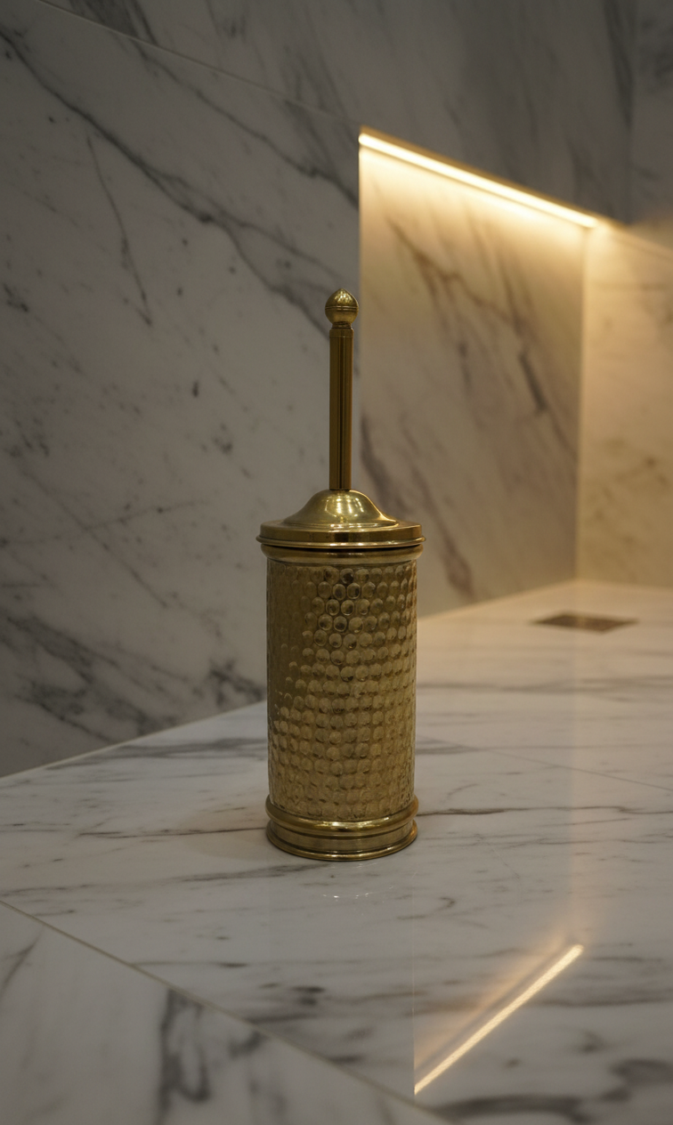 Handmade Engraved Brass Toilet Brush Holder – Luxury Bathroom Accessory