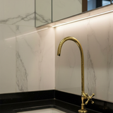 Solid Brass Gooseneck Faucet with Cross Handle & Supply Hose.