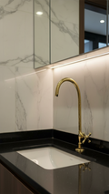 Solid Brass Gooseneck Faucet with Cross Handle & Supply Hose.