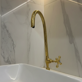 Solid Brass Gooseneck Faucet with Cross Handle & Supply Hose.