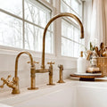 Handcrafted Unlacquered Brass Bridge Kitchen Faucet Set with Side Sprayer & Filtered Water Tap